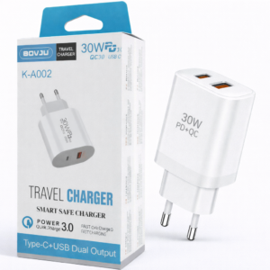 30W USB-C Reseladdare – GOVJU K-A002 – Snabbladdning 3.0, Dual Port (USB-C+USB)